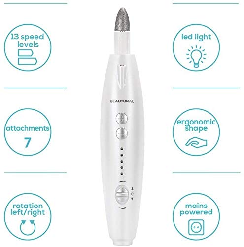 BEAUTURAL Professional Electric Manicure and Pedicure Kit, Nail File Drill, Powerful 13-Speed Nail Drill and 7 Attachment for Salon-Quality Care