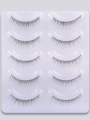 GMAGICTOBO Natural False Eyelashes Short Clear Band Lashes Pack Wispy Lashes Light Volume Soft Strip Fake Eyelashes 5 Pairs Multipack