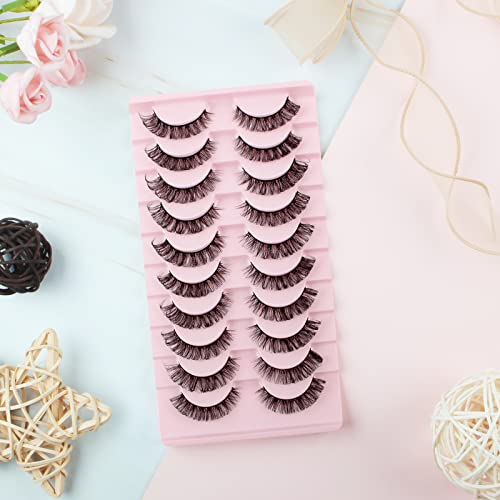 Oreola Russian Strip Lashes D Curl False Eyelashes Cat Eye Lashes Natural 10 Pairs 3D Volume Curly Fake Eyelashes Fluffy Artificial Reusable Russ