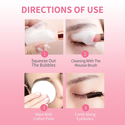 Eyelash Extension Cleanser, Eyelash Extension Shampoo 60ml+2 Cleansing Brushes+Mascara Wand Eyelash Foam Cleanser For Extensions and Natural Lash