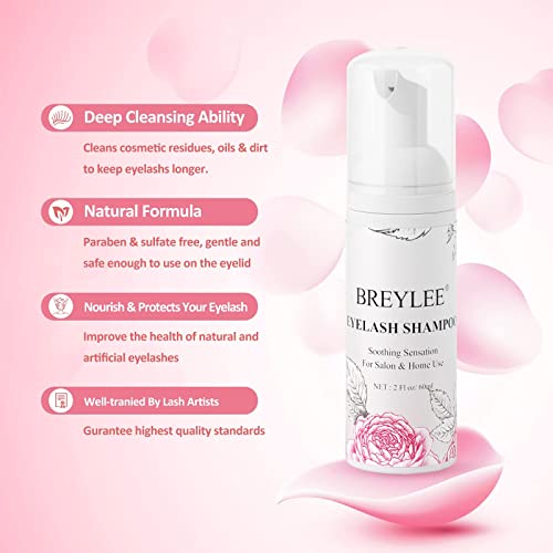 Eyelash Extension Shampoo & Brush + Mascara Wand,Eyelash Shampoo Foaming Cleanser for Professional Salon and Home Care,Wash for Extensions and Na