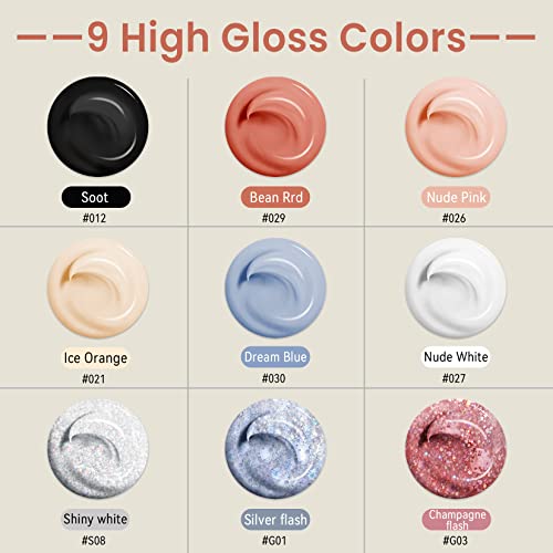 Poly Nail Gel Kit, Phoenixy 9 Colors Poly Nail Extension Gel Kit with 36W U V LED Nail Lamp with Basic Manicure Tools Poly Extension Gel Nail Sta