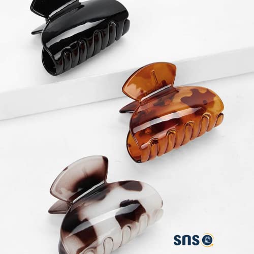 SNS Hair Claw Clips 3 Pcs Medium Size Multicolour Barrettes Jaw Clips for Fine Long Thick Hair Strong Hold Non-Slip Tortoise Shell Pattern Acryli