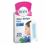 Veet Easy Gel Cold Wax Strips, Hair Removal, Face, Sensitive Skin, 20 Strips each, 4 Finish Wipes