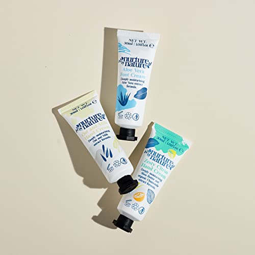 Nurture by Nature Hand Cream and Foot Cream Gift Set, 3 x 30ml, Moisturising Organic Hand Cream, Citrus, Shea Butter, Oat, Milk, Aloe, Gift for W