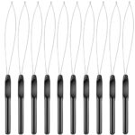 Hair Extension Loop Needle Threader, Hair Extension Tools Loop Threader Pulling Hook for Silicone Microlink Beads Feathers Black 10 PCS