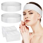 Noverlife 100PCS Disposable Spa Facial Headbands, Elastic Headband Wrap with Adjustable Magic Tape, Stretch Non-Woven Facial Bandeau, Soft Skin C