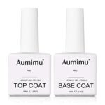 AUMIMU 15ml Gel Nail Polish Top and Base Coat- No Wipe Gel Top Coat and Base Coat Gel Nail Polish Set 15ml, Soak Off Nail Lamp Gel Polish Nail Ar