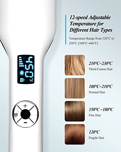 CkeyiN Hair Straightener Wide Plates, 1.8 inch Tourmaline Ceramic Flat Iron with 12-Speed Temperature LED Display, Dual Voltage 30s PTC Fast Heat