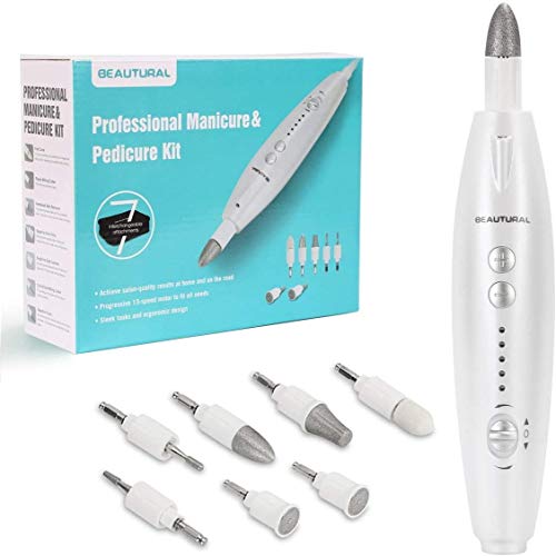 BEAUTURAL Professional Electric Manicure and Pedicure Kit, Nail File Drill, Powerful 13-Speed Nail Drill and 7 Attachment for Salon-Quality Care