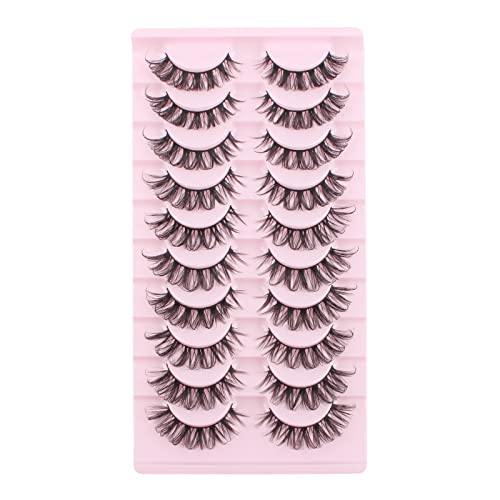 Oreola Russian Strip Lashes D Curl False Eyelashes Cat Eye Lashes Natural 10 Pairs 3D Volume Curly Fake Eyelashes Fluffy Artificial Reusable Russ