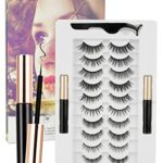Magnetic Eyelashes with Eyeliner, 10 Pairs Reusable Eye Lashes and 2 Tubes of Magnetic Eyeliner, Reusable Magnetic Fake Eyelashes with Tweezers,N