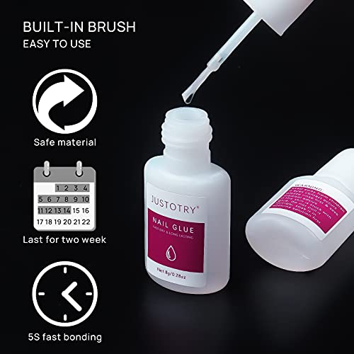 JUSTOTRY 2 Pcs Professional Strong Nail Glue for Acrylic Tips Extra Strong and Press on Nails Long Lasting - Fast Bond & Super Strong Acrylic Nai