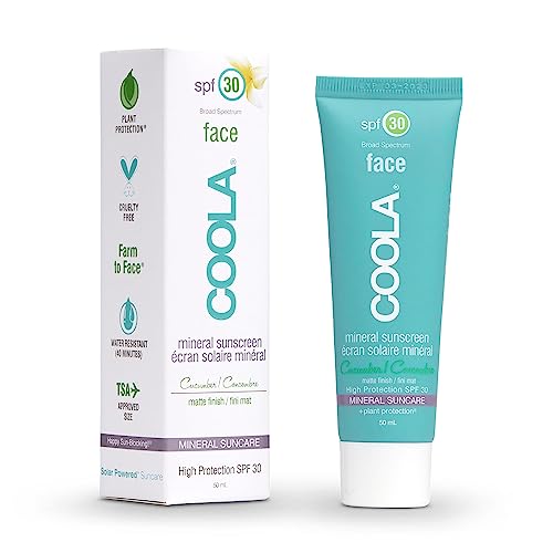 Coola SPF 30 Mineral Face Sun Cream, 70 Percent + Organic Daily SPF Face Moisturiser, Broad Spectrum UVA/UVB Protection Sunscreen, Matte Finish w
