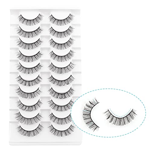 Oreola Russian Strip Lashes D Curl False Eyelashes Cat Eye Lashes Natural 10 Pairs 3D Volume Curly Fake Eyelashes Fluffy Artificial Reusable Russ