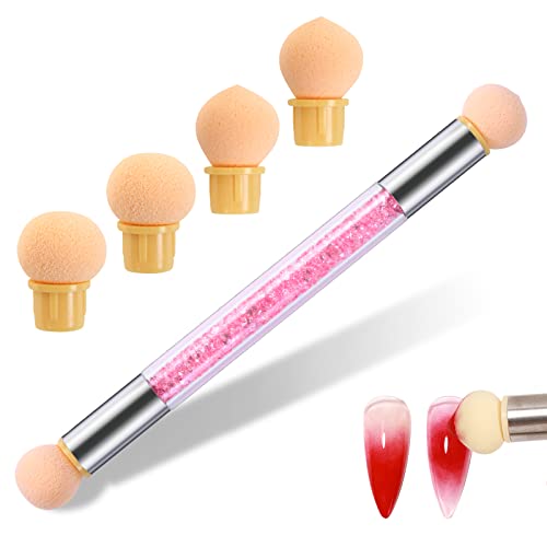 Qufiiry Nail Sponges for Ombre, Sponge Nail Art Brush, Double Headed Ombre Nail Sponge with 4 Replacement Heads, for Gradient Nail Design