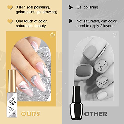Rechoo Liner Nail Gel Polish-10ML*2 Gold & Silver Glitter Gel Nail Polish for Fineliner Nail Art, French Manicure Nail Polish, UV Shellac Color G