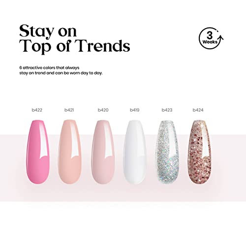 Beetles Gel Nail Polishes Starter Kit, 6 Colors Nail Salon Set with 48W Nail Lamp, Pink Valentines Decorations French White Glitter Pink Nude Gel