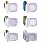 AIMEILI 6 Jar Nail Art Chameleon Chrome Mirror Powder Set Pearl Powder Shell Nail Glitter Dust Colour Changing Nail Powder Ombre Holographic Lase