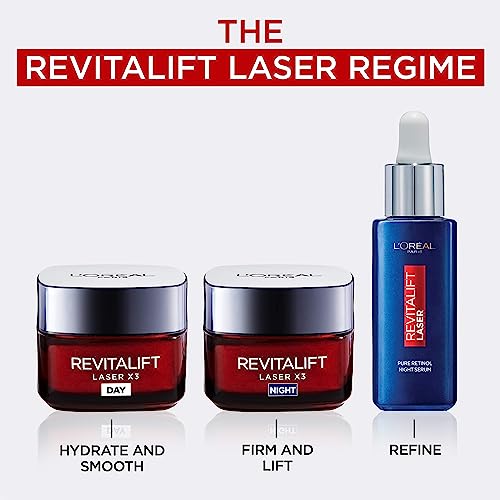 L'Oreal Paris Revitalift Laser Face Moisturiser, X3 Triple Action Anti-Ageing Night Cream With Pro Retinol, Hyaluronic Acid and Vitamin C- 50 ml