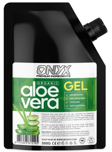 Onyx Aloe Vera Gel for Face, Hair & Body 100% Natural Organic Aloe Vera Gel for After Sun Skin Care, Soothing, Hydrating - Hand Harvested & Cold