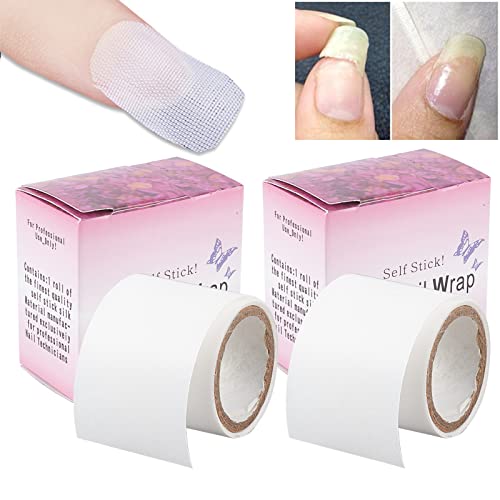 NICENEEDED 2 Rolls Fiberglass Silk Nail Wrap Self Adhesive, Bandage Tape Easy Trimerable for Damaged Nail Tips Repair, Nail Art Extension Sticker