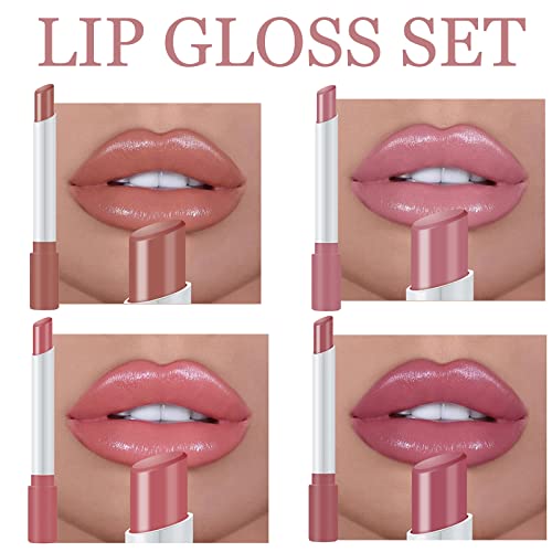 Plumping Lip Gloss Set,Lipstick Sets 4 Pcs High Pigmented Nude Cigarette Lipgloss, Long Lasting Waterproof Shimmer Liquid Lipsticks,Makeup Sets F