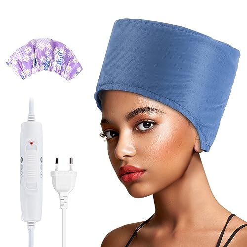 Hair Cap Treatment Steamer for Deep Conditioning - Thermal Hot Head Heat Hat Electric for Afro Hair Spa Care Home Use with 2 Mode/Black (UK Plug)