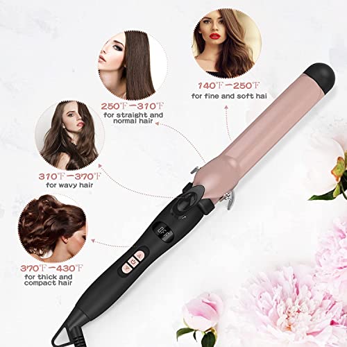 Pretfy Automatic Hair Curler, 1.25" Curling Tongs, 32mm Curling Iron Wand of Ceramic Tourmaline LCD Display 60-220 Adjustable Temper, 30s Quick H