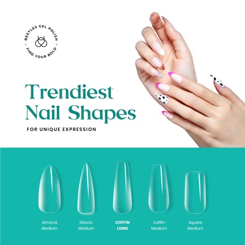 Beetles Easy Gel Tips Nail Extension Kit, 2 In 1 Nail Glue Gel Base Coat with Pre-shaped Medium Almond Nails and U V LED Nail Lamp Acrylic Nail C