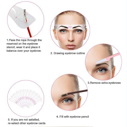 Eyebrow Stencils 12 Styles Eyebrow Shaper Kit,DIY Reusable Eyebrow Template with Head-Wear Strap and Eyebrow Razor for Women Makeup