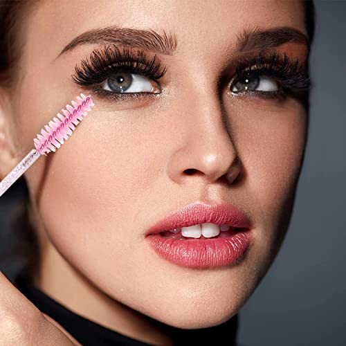 Rofitbest Disposable Crystal Eye Brush, Lash Spoolies Eyebrow Brush Pink Brush Mascara Wands, Eyelash Mascara Brushes Eye Lash Applicator Brush (