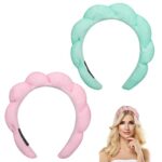 FRIUSATE 2pcs Puffy Makeup Headband Spa Headband for Women Sponge, Spa Bubble Headband, Terry Towel Cloth Versed Headbands Skincare Headband for