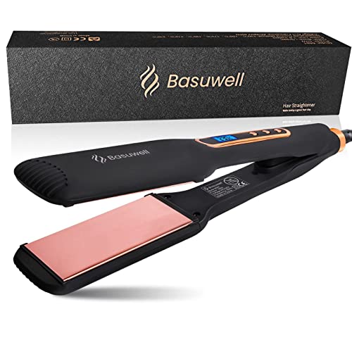 Basuwell Professional Hair Straighteners Wide Plates for Thick Hair Five-Speed Temperature Control Voltage Salon Fast Hair Styler UK Plug, Black