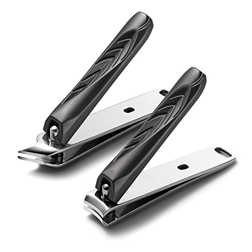 FERYES Nail Clippers with Catcher 2 PCS Set, No Splash Fingernail Clipper and Toenail Clipper, Stainless Steel Heavy Duty Nail Cutters For Men &