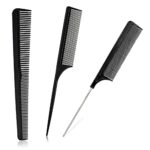 3 Pieces Tail Combs Set Carbon Styling Hair Comb Fiber Rat Tail Comb Anti Static Heat Resistant Barber Hairdressing Comb Steel Pintail Comb Cutti