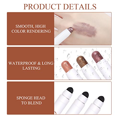 Beejoy 3 Pack Dual-Ended Eyeshadow Cream Stick Set, Bright Shimmer Cream to Powder Eye Shadow Pen, Waterproof & Long-Lasting, Makeup Essential fo