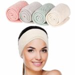 Whaline 4 Pack Spa Facial Headband Super Absorption Makeup Hair Wrap Adjustable Coral Fleece Hair Band Soft Towel Head Band for Face Washing, Sho