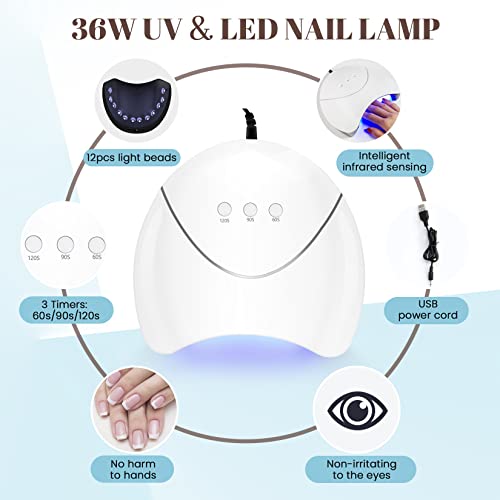 Gel Nail Polish Set, Phoenixy 12 Colours Gel Nail Polish Kit with UV/LED Nail Lamp,Soak Off Nail Polish Glossy Matte Top Coat Gel Nail Starter Ki