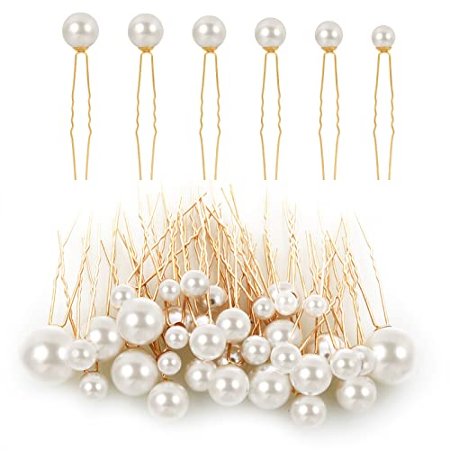 Lusofie 36Pcs Bridal Hair Pearls, Pearl Hair Pins Wedding Preals for Hair Pearl Bobby Pins Pearl Wedding Hair Pins for Women Girl(6 Sizes)