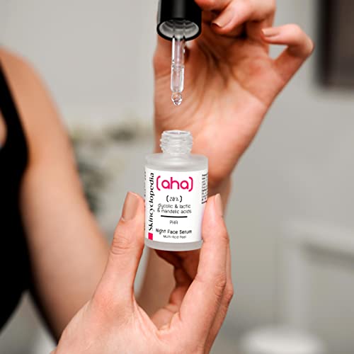 Skincyclopedia AHA Exfoliating Night Serum with 20% Lactic, Glycolic and Mandelic Acid and PHA - Chemical Peel Solution for Spots, Hyperpigmentat