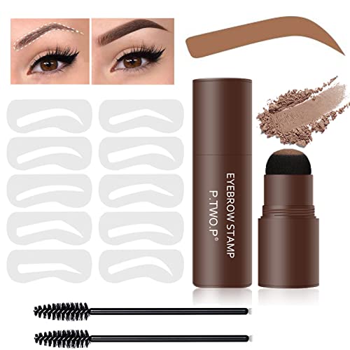 Eyebrow Stencil Kit - Eyebrow Stamp Stencil Kit - Waterproof Brow Stamp Shaping Kit, 3 in 1 Hairline Shadow Powder, Eyebrow Makeup Tools with 10
