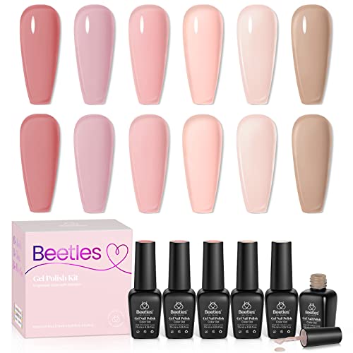 Beetles Bloody Mary Red Gel Nail Polish Set - 6 Pcs Shimmer Red Burgundy Red Gel Polish Red Glitter Nail Polish Soak Off UV Nail Lamp Gel Nail Ki