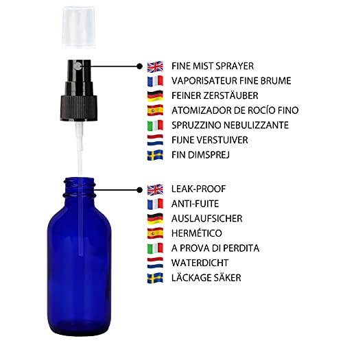 Belle Vous Glass Blue Spray Bottles (12 Pack) - 60ml / 20oz - Empty Fine Mist Bottle Sprayer - Refillable Cobalt Bottles for Essential Oils, Clea