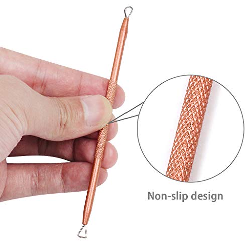 Blackhead Remover Tool 5 Pcs Blackhead Cleaner Tweezers Kit, Professional Extractor Tweezers Kit Pimple Popper for Facial Care with Case (rose go