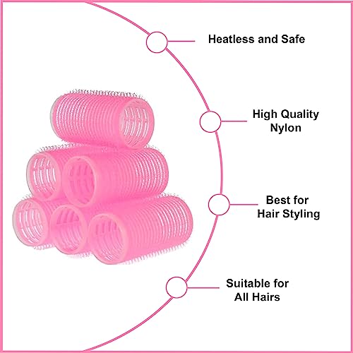 PINK Hair Rollers Pack of 16 with 12 hair rollers Size - 36mm & 4 Hair Band Self Grip Large Hair Rollers for Hair Volume - Medium Hair Curlers Ro