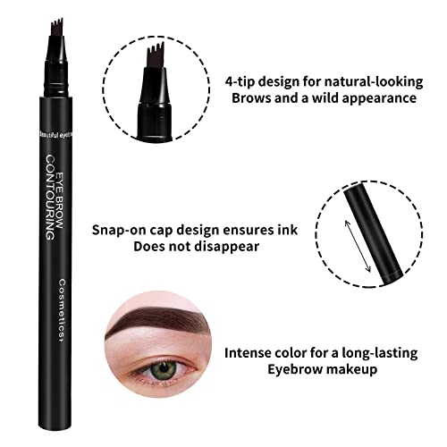 Boobeen Eyebrow Pen Waterproof Liquid Eyebrow Pencil, Eyebrow Pen with Precision Applicator, Creates Natural Eyebrow makeup