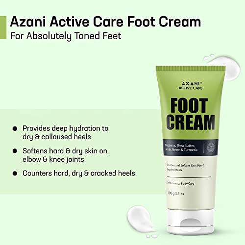 Azani Foot Care Cream (100 gm) | 4% Beeswax, 4% Shea Butter, Turmeric | For Rough, Dry and Cracked Heel, Knee & Elbow | Exfoliator, Moisturizer|