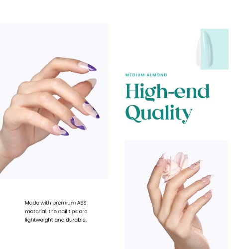 Beetles Easy Gel Tips Nail Extension Kit, 2 In 1 Nail Glue Gel Base Coat with Pre-shaped Medium Almond Nails and U V LED Nail Lamp Acrylic Nail C