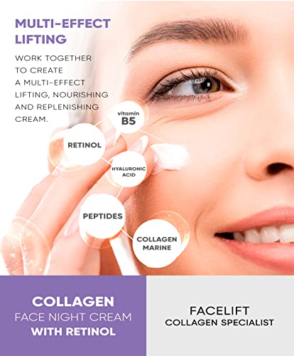 Perfect Look London Collagen Specialist, Night Face Cream with Collagen Marine, Peptide, Retinol, Hyaluronic Acid and Vitamin B5, Firm and Tone,